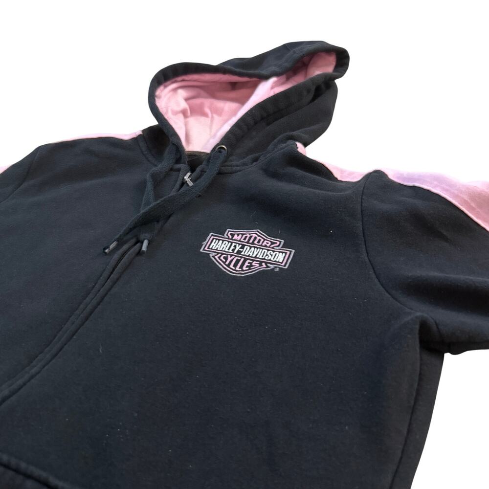 Harley-Davidson Black Pink Full Zip Hoodie Women’s Size Small Motorcycle Y2K